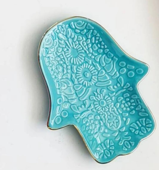 Nordic Blue Hamsa Hand Tray Jewelry Tray Ceramic Storage Plate Decorative Plate Necklace Storage Tray Home Decoration