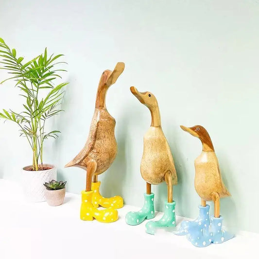 Cute Rain Boot Duck Simulation Duck Statue Rainshoe Duck Sculpture Crafts Ornament for Home Garden Decors Yard(Right Look 1pcs)