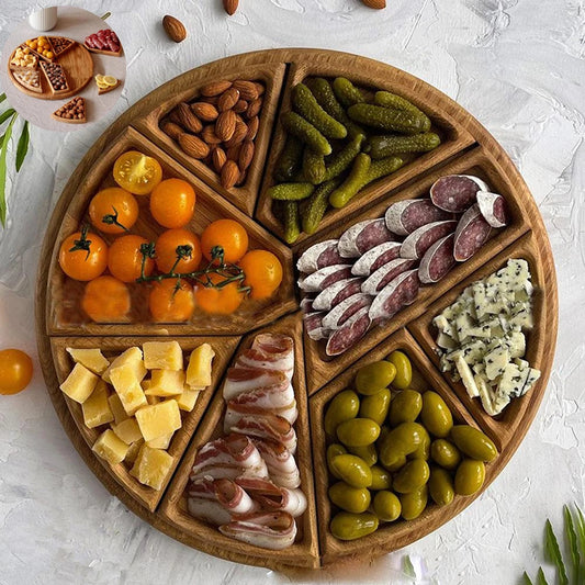Japanese Divided Wood Serving Tray Fruit Plate Snack Dessert Platter Flexible Storage For Fruits, Nuts, Meats, Dips