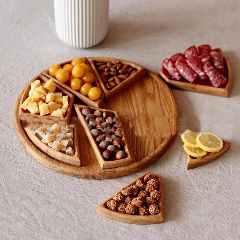 Japanese Divided Wood Serving Tray Fruit Plate Snack Dessert Platter Flexible Storage For Fruits, Nuts, Meats, Dips