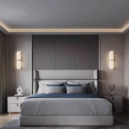 Oval Copper Natural Marble Wall Lamp Post-Modern drawing room Hotel Bedroom Wall Sconce Minimalist New Style Lighting Fixture