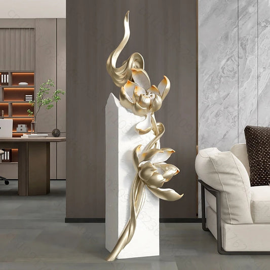 Modern Minimalist Lotus Home Décor Accent Art Statue Elegant Art Sculpture Floor Decoration for Living Room Lotus Flower Statue