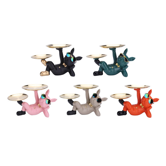 Resin Dog Statue Decor Creative Cute with 2 Tray French Bulldog Sculpture Birthday Gifts Bottom Anti-slip for Home Office Wallet