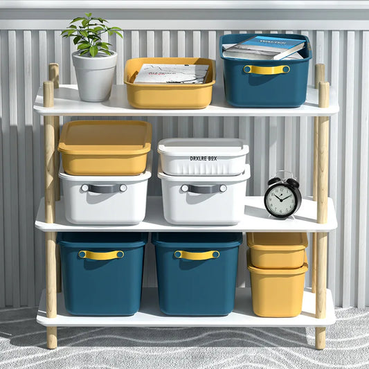 Toy Storage Box with Lid Desktop Plastic Snacks Cosmetics Organizer Basket Dormitory Wardrobe Sundry Pants Clothes Storage Box