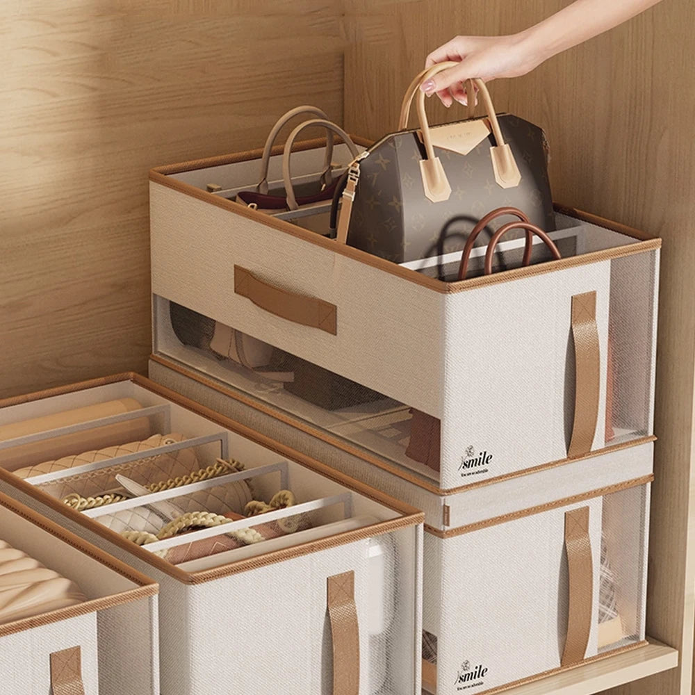 5 Grids Handbag Storage Box Closet Handbag Organizer Wardrobe Clothes Thickened Pants Sweatshirt Shirt Storage Box Compartment
