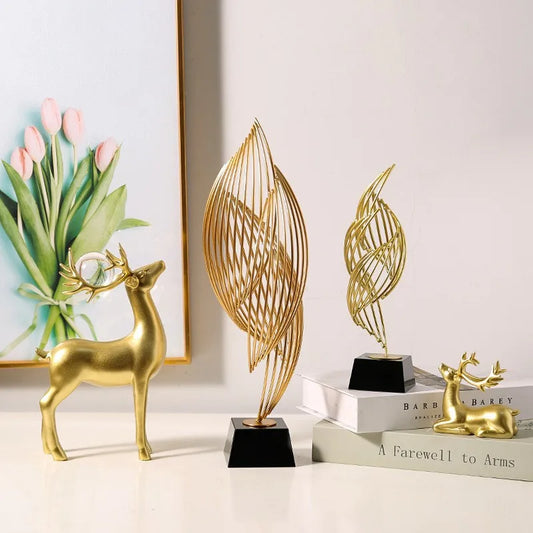 Abstract Modern Decor Metal Sculptur Art Golden Statue Living Room Home Decoration Office Desk Decoration Accessories