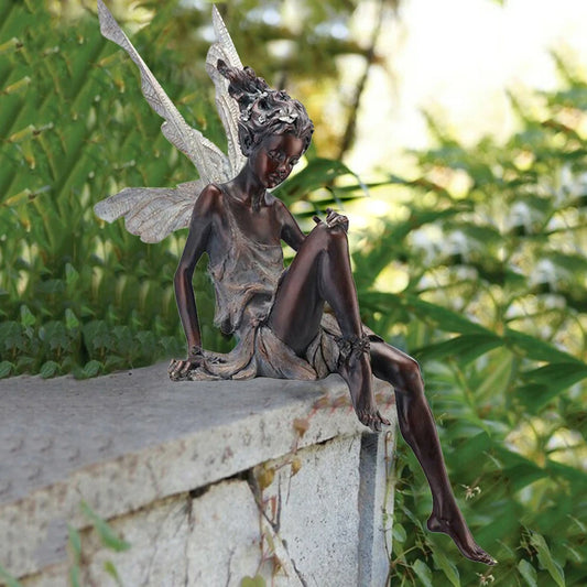 Flower Fairy Girl Figurine Landscaping Resin Turek Sitting Sculpture Ornament