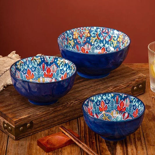 Bohemian Rice Bowl Home Creative Personality Ceramic Bowl High Appearance Level Retro Noodle Bowl Eating Rice Small Bowl
