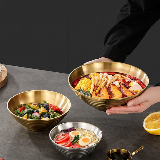 12-26CM Japanese Thread Ramen Large Bowl Stainless Steel Noodle Soup Anti Scalding Bowl Food Tableware Kitchen Utensils
