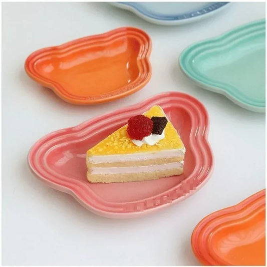 15cm Ceramic Bear Plate Instagram Wind Dinner Plate Cartoon Macaron Gradient Desserts Snacks Jewelry Accessories Tray