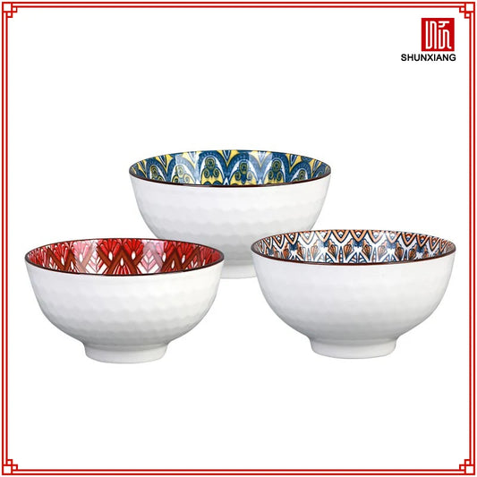 SHUNXIANG 4.5inch Ceramic Bowls Set Bohemian Floral Soup Bowls Underglaze Colour Rice Bowl Heat-resistant Porcelain Bowl Set