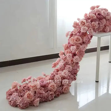 Romantic Rose Hydrangea Flower Row Table Sofa Runner Decor Wedding Backdrop Arch Frame Window Display Banquet Party Event Props