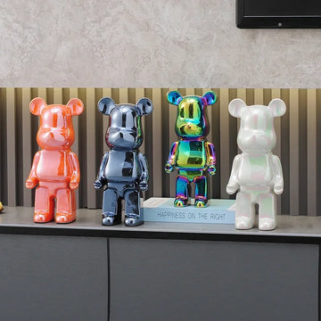 Delicate Bears Figurines Luxury Ceramics Violent Bear Statue Kawaii Cartoon Bear Sculptures Desk Decoration Home Accessories