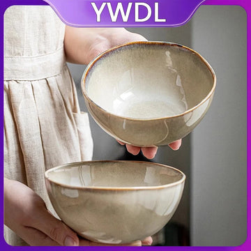 500ml Vintage Ceramic Salad Bowl Heat-resistant Rice Soup Bowl Irregular Edges Kitchen Noodle Bowl Microwave Safe 5.5inch