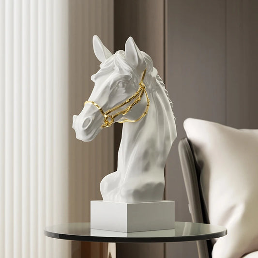 Gypsum sculpture Artistic horse head ornament Statues Soft decoration living room wine cabinet office Figurines Home Decor
