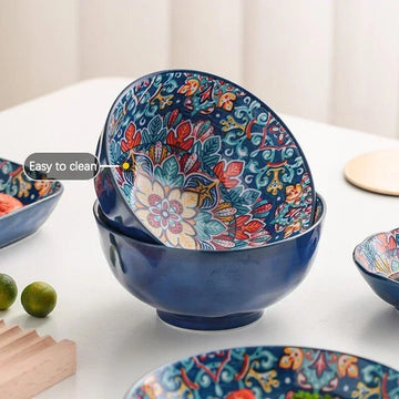 Bohemian Rice Bowl Home Creative Personality Ceramic Bowl High Appearance Level Retro Noodle Bowl Eating Rice Small Bowl