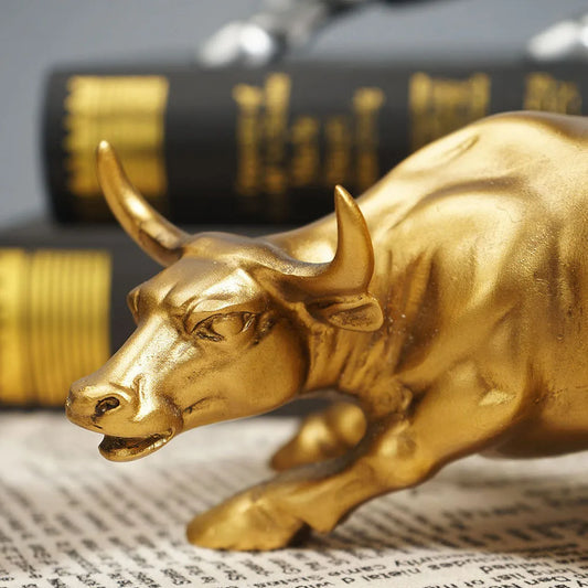 Golden  Finish Bull Statue Resin Sculpture Art Home Office Desk Decor Vintage Style Gift for Men Interior Decor
