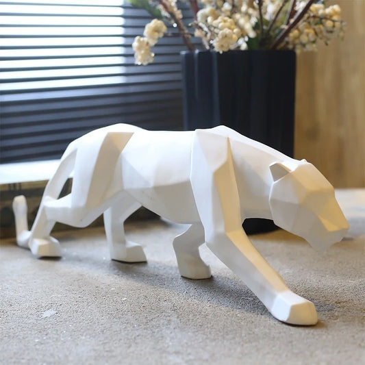 Home Decoration Modern Abstract Black Panther Sculpture Geometric Resin Leopard Statue