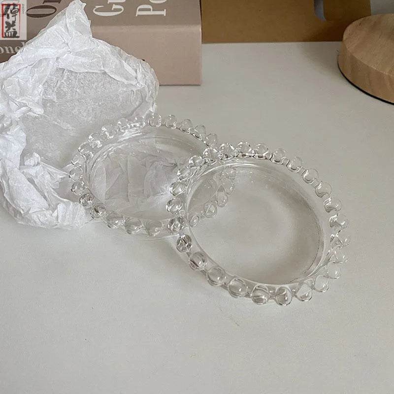 Transparent Glass Coaster Dessert Tray Jewelry Storage Organizer Trinket Dish Sauce Plate Tableware Decor Kitchen Accessories