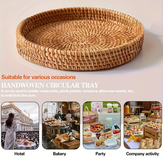 Hand-woven Japanese Bread Basket Steamed Bun Fruit Basket Living Room Household Round Tray Storage Basket