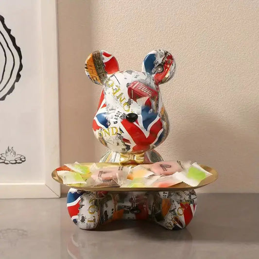 18.5cm Graffiti New Bear Figurine Home Decoration Animal Statue Keys Storage Shelf Modern Room Sculpture Table Decor  Statues