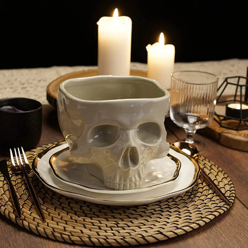 Halloween human skull bowl, spaghetti bowl, ceramic crafts decoration, tableware, home food, candy bowl