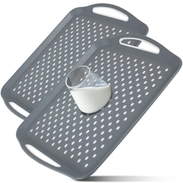 2/4pcs Non Slip Food Serving Tray with Non-Slip Handle Rectangle Gripping Nubs Food Trays Shatterproof Plastic Dinner Trays