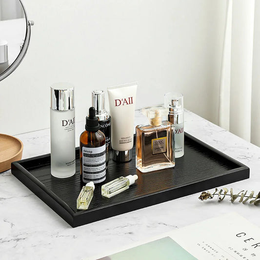 Japanese Kitchen Storage Tray Household Wooden Tea Tray Home Decoration Cosmetic Storage Tray Coffee Snack Tray Bread Round Tray
