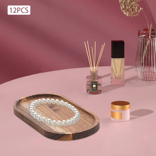 12 Pcs Wooden Trays,Wood Color Oval Wood Rustic Tray 25*12.5*2cm for Homes, Kitchens
