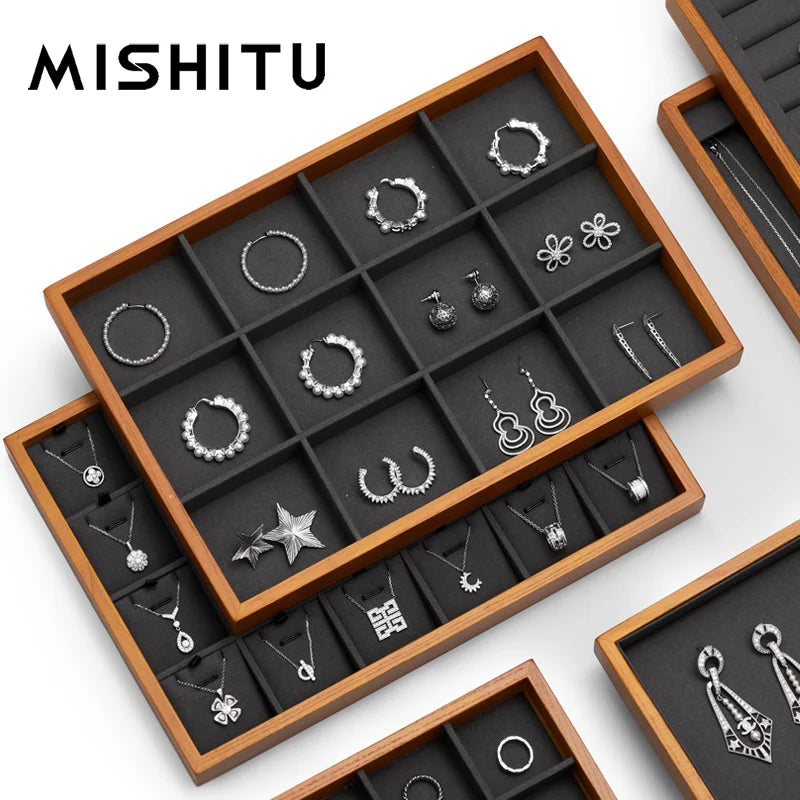 MISHITU Wooden Storage Tray Ring Necklace Bracelet Storage Tray Jewelry Display Tray Multifunctional Display Home Storage Box