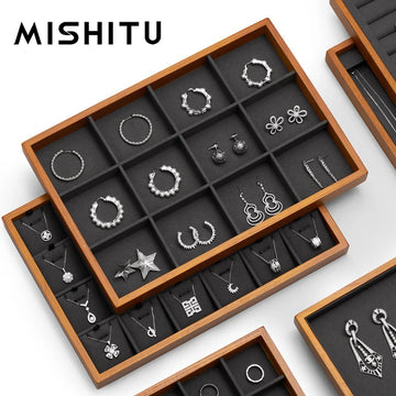 MISHITU Wooden Storage Tray Ring Necklace Bracelet Storage Tray Jewelry Display Tray Multifunctional Display Home Storage Box