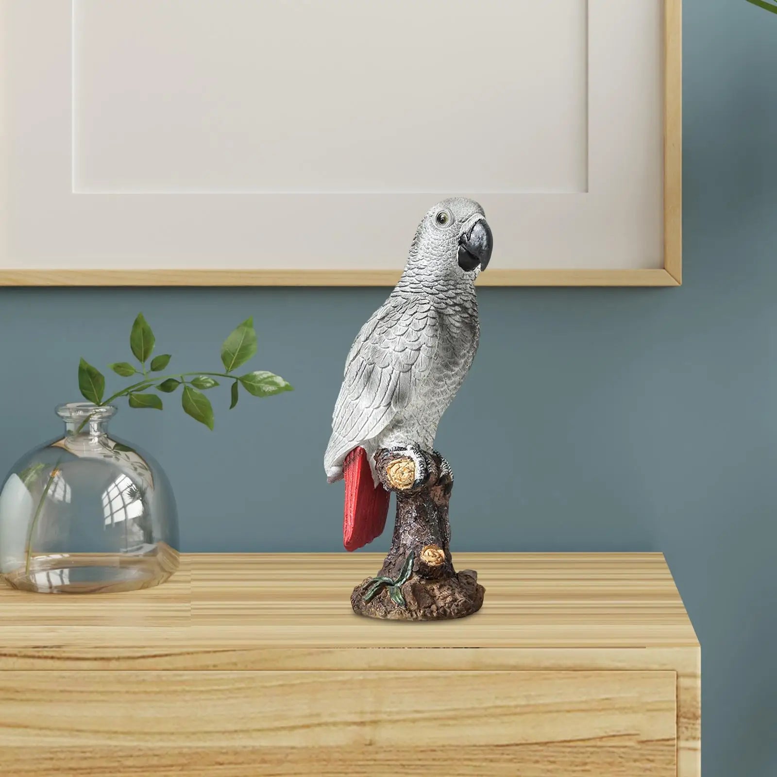 Parrot Figurine Tabletop Decoration Resin Cute Animal Sculpture Garden Statue for Desk Indoor Bedroom Living Room Home Decor