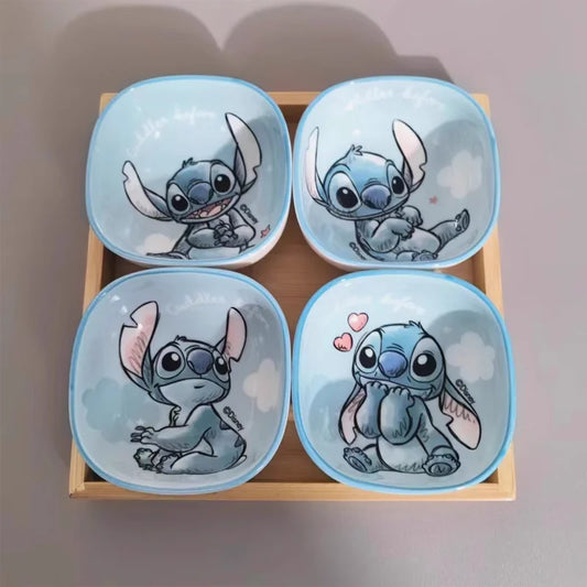 Cute Cartoon Stitch Anime Peripheral Japanese Square Tableware Snacks Dipping Dishes Kitchen Supplies Square Ceramic Bowls Gifts