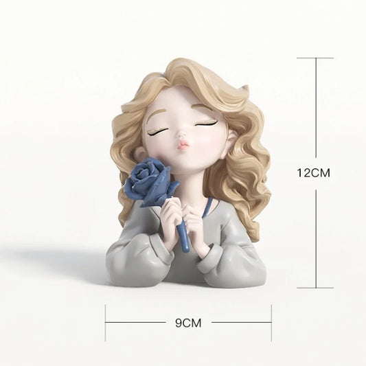 Modern Cute Rose Bouquet Girl, Room Decoration Accessories, Home Decor Arts, Crafts Supplies, Statue, Sculpture, Birthday Gift