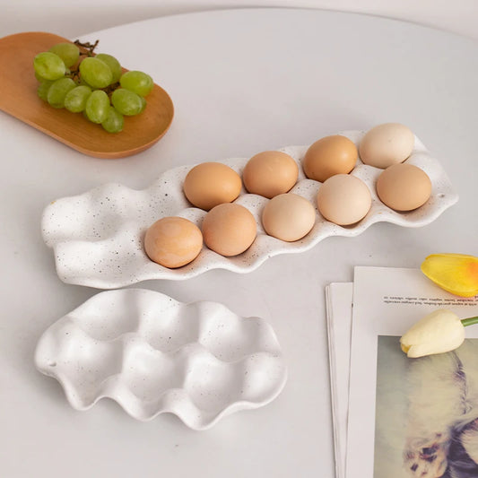 White Ceramic Egg Tray Storage Box for Dining Table Refrigerator Special Fresh-keeping Box Kitchen Egg Storage Trays Tableware