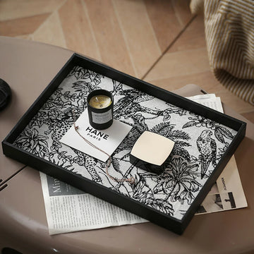 Retro Decorative Tray Home Decoration Leather Storage Tray Jewelry Display Tray Porch Key Storage Plate Animal and Plant Pattern