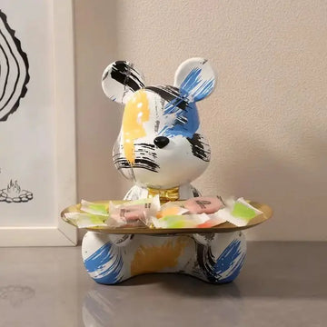 18.5cm Graffiti New Bear Figurine Home Decoration Animal Statue Keys Storage Shelf Modern Room Sculpture Table Decor  Statues