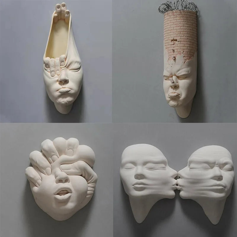 Abstract Wall Hanging Resin Statue Creative Human Face Expression Sculpture Wall Flowerpot Art Craft Ornament Home Decor декор