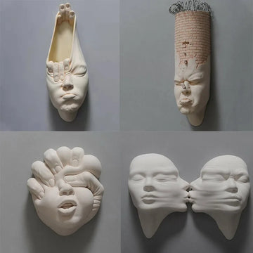 Abstract Wall Hanging Resin Statue Creative Human Face Expression Sculpture Wall Flowerpot Art Craft Ornament Home Decor декор