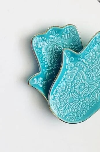 Nordic Blue Hamsa Hand Tray Jewelry Tray Ceramic Storage Plate Decorative Plate Necklace Storage Tray Home Decoration