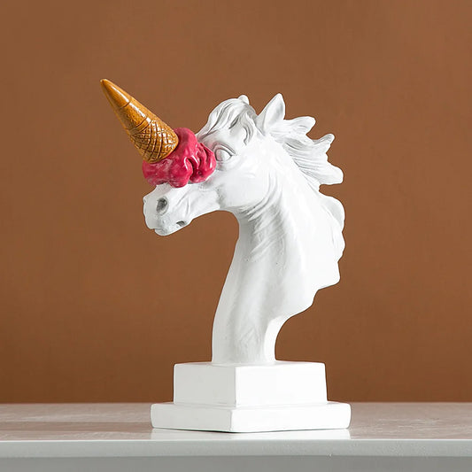 European Modern Decoration Ice Cream Smashing Horse Head Sculpture Resin Animal Abstraction Statue Figurine Home Desktop Decor