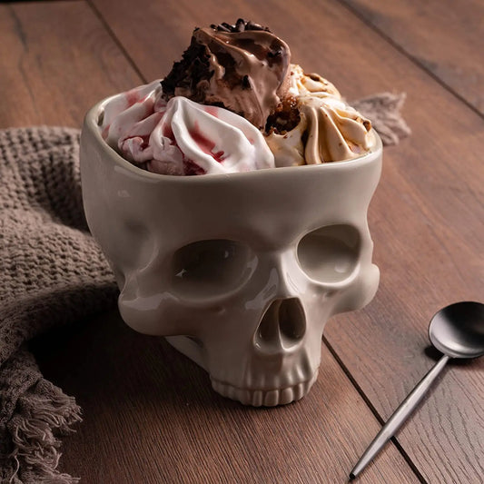 Halloween human skull bowl, spaghetti bowl, ceramic crafts decoration, tableware, home food, candy bowl