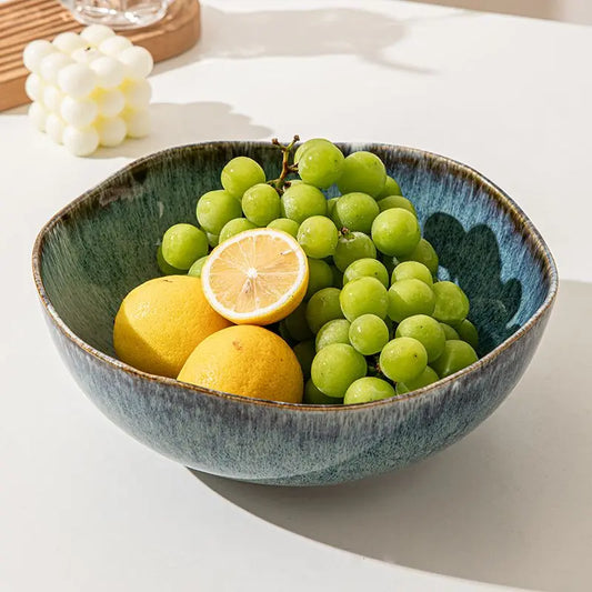 9.5-inch Household Kiln Glazed Large Ceramic Bowl Irregular Deepening Soup Bowl Boiled Fish Bowl Microwave Ovens Are Available