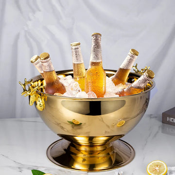 3L/13.5L 304 Stainless Steel Deer Head Ear Champagne Bowl Beer Bucket Keg Food Grade for Red Wine Beer Cooler Ice Bucket Bar