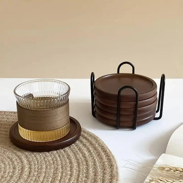 1Set Wooden Coasters Round Insulation Mat Morden Milk Cup Coffee Cup Coaster Walnut Beech Desktop Heat Pad For Home Decor