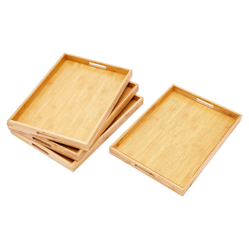 4 Pcs Bamboo Serving Tray Set Rectangular Oil-rubbed 6.61-11.02lbs Capacity Log Color for Breakfast Coffee Tea