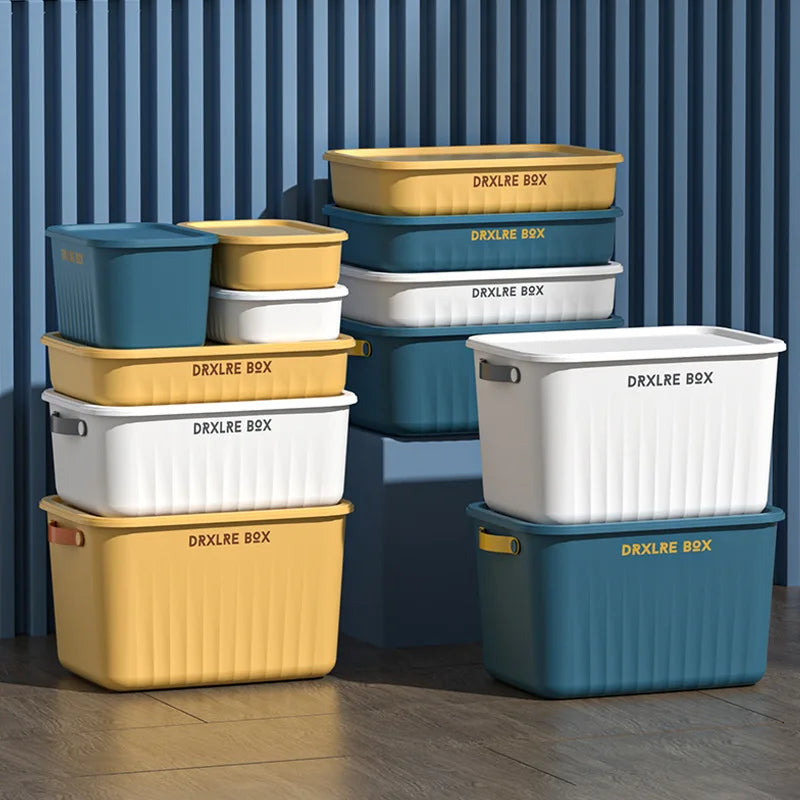 Toy Storage Box with Lid Desktop Plastic Snacks Cosmetics Organizer Basket Dormitory Wardrobe Sundry Pants Clothes Storage Box