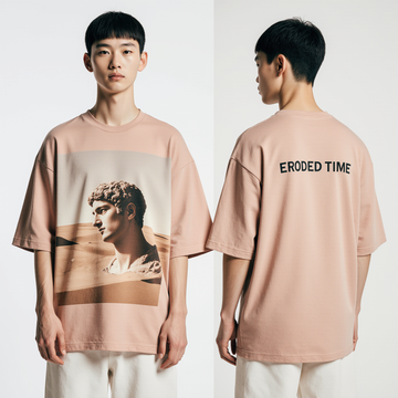 Oversized Dusty Pink T-Shirt for Men – Ancient Roman Statue Graphic – Streetwear "Eroded Time"