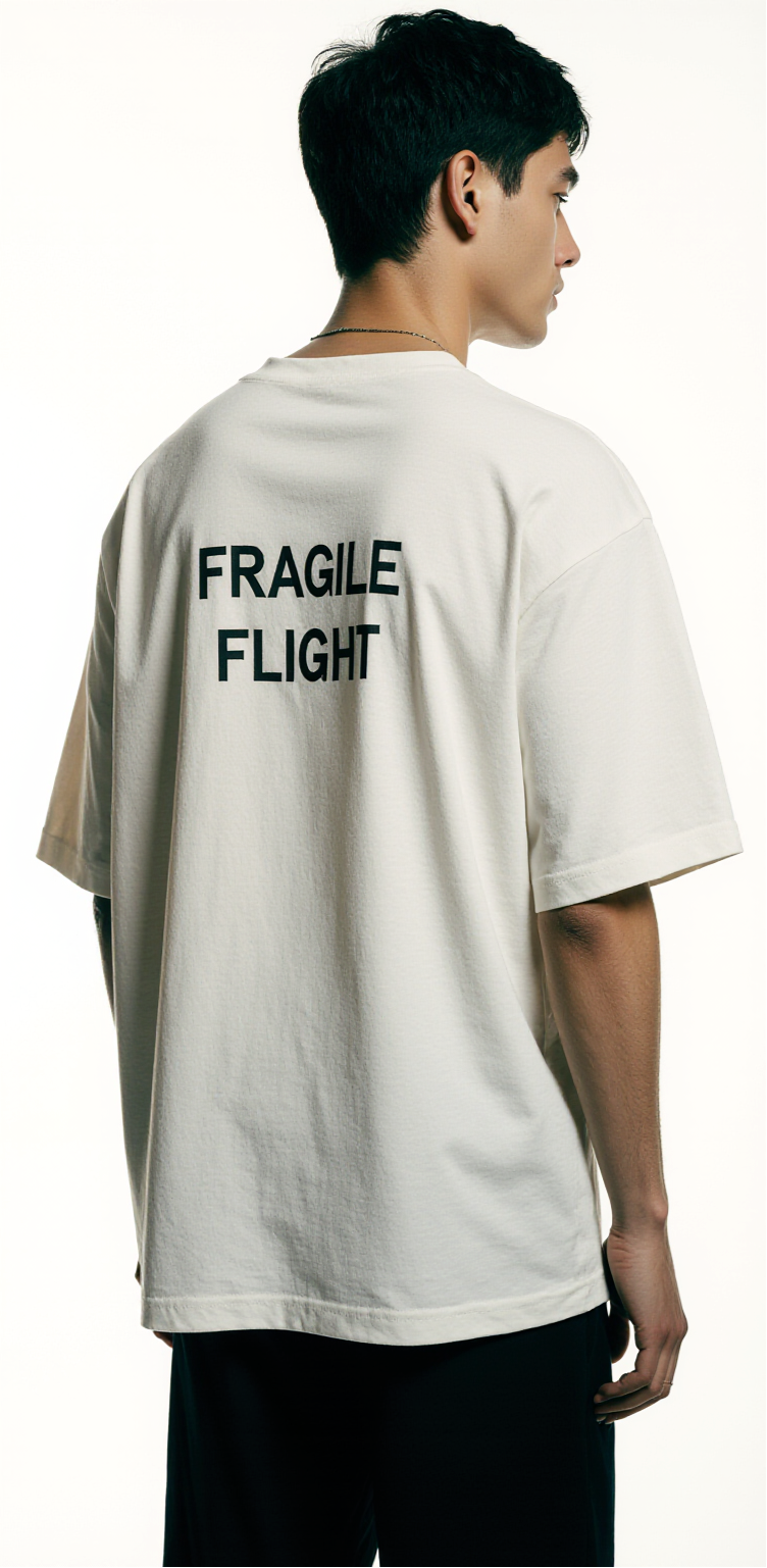 Oversized White T-Shirt for Men – Origami Bird Galaxy Graphic – Streetwear "Fragile Flight"