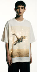 Oversized White T-Shirt for Men – Origami Bird Galaxy Graphic – Streetwear 